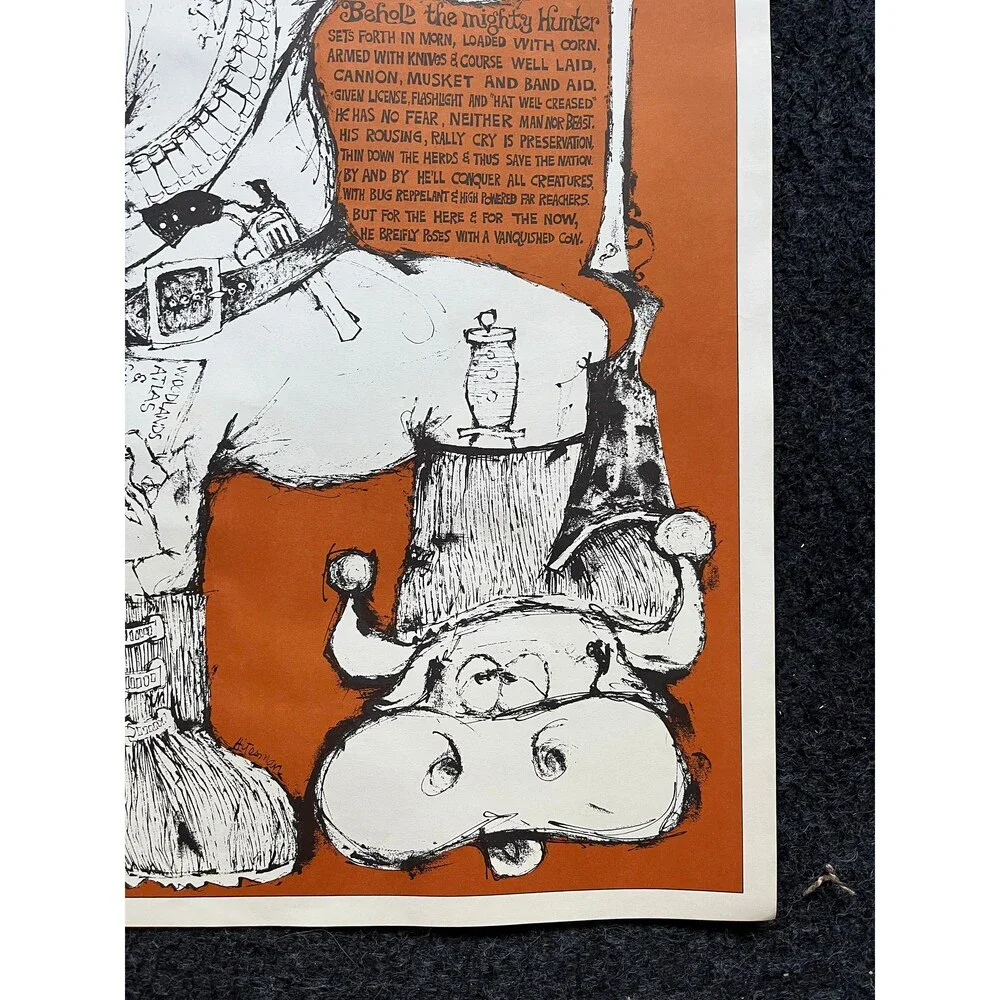 Vintage Hunting John Hitesman Lithograph Poster 1960's MCM Wall Decoration, Vin